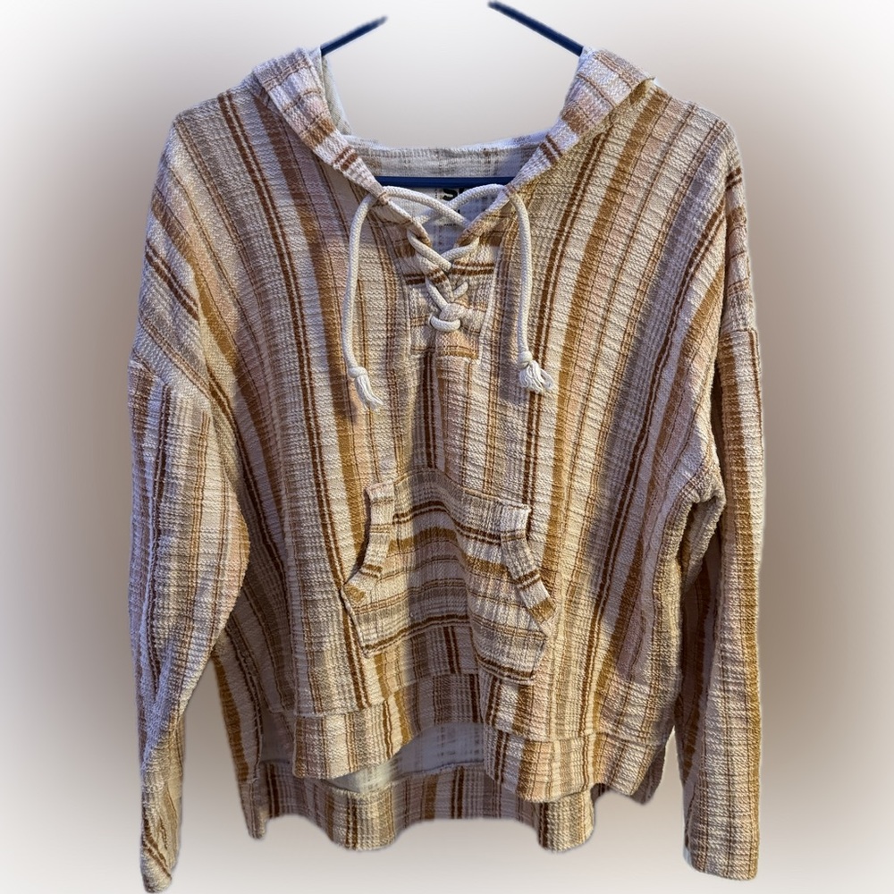SO Beige and Brown Lace-Up Hoodie